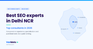 Abstract map of Delhi NCR marking Delhi, Gurugram, Noida, Ghaziabad and Faridabad, for a guide to the best SEO experts in Delhi